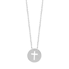 14K White Gold Mini Cross Pendant Necklace, 16" To 18" Adjustable