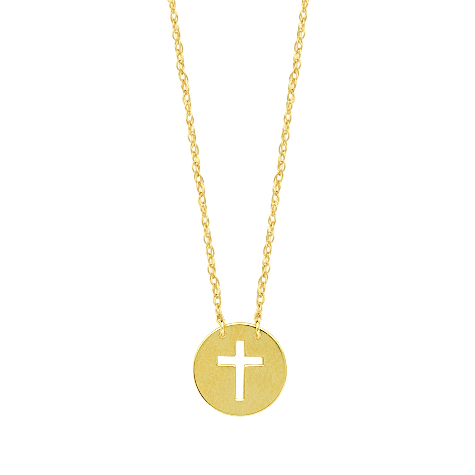 Collar con colgante de mini cruz de oro amarillo de 14 quilates, joyería de diseño fina ajustable de 16 a 18 pulgadas para hombres y mujeres