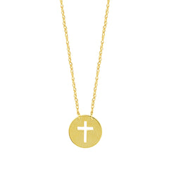 Collana con ciondolo mini croce in oro giallo 14 carati, gioielli di design regolabili da 16" a 18" per uomini e donne