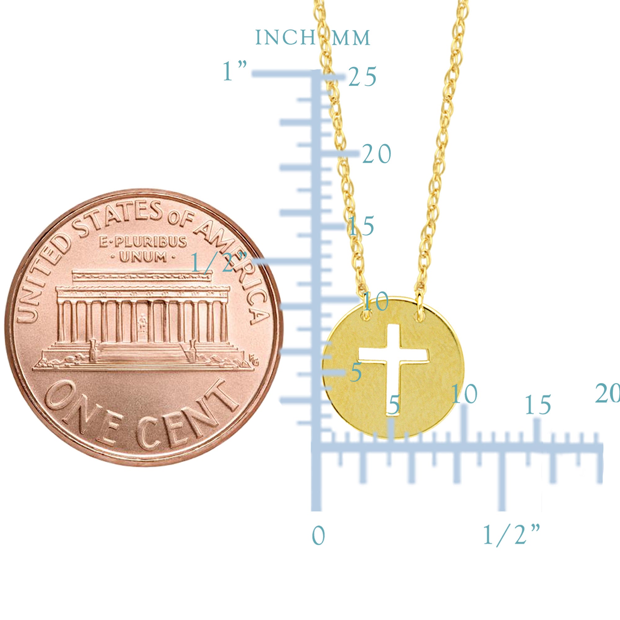 14K Yellow Gold Mini Cross Pendant Necklace, 16" To 18" Adjustable