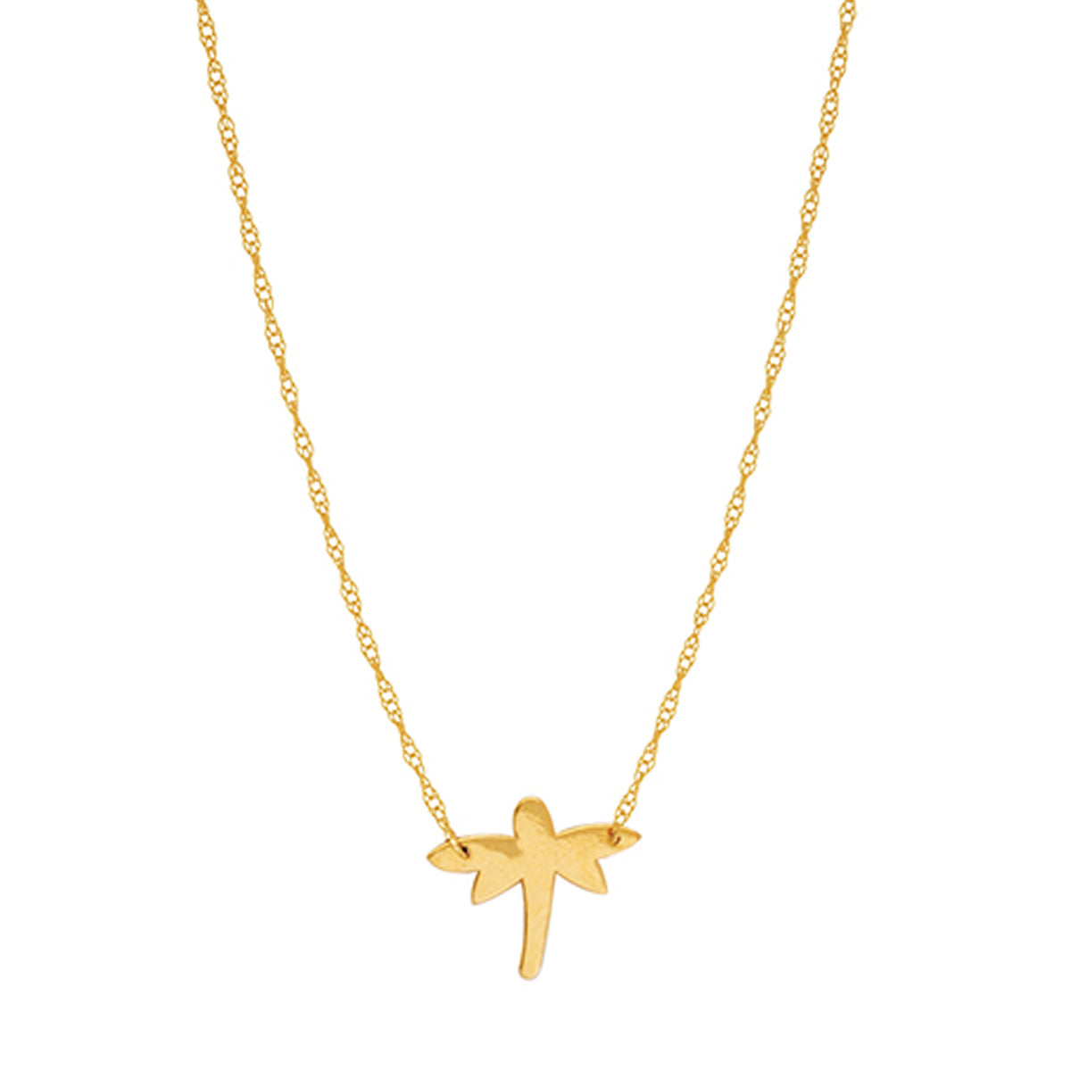 14K Yellow Gold Mini Dragonfly Pendant Necklace, 16" To 18" Adjustable fine designer jewelry for men and women