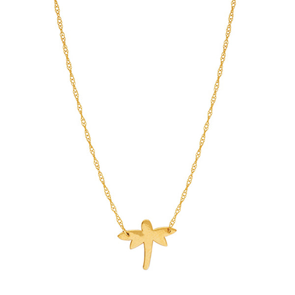 14K Yellow Gold Mini Dragonfly Pendant Necklace, 16" To 18" Adjustable