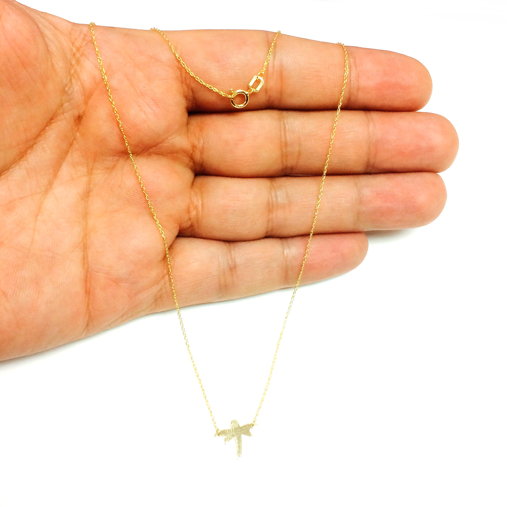 14K Yellow Gold Mini Dragonfly Pendant Necklace, 16" To 18" Adjustable fine designer jewelry for men and women