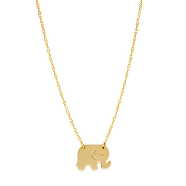 14K Yellow Gold Mini Baby Elephant Pendant Necklace, 16" To 18" Adjustable