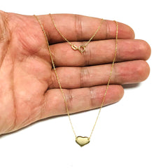 Collar con colgante de mini corazón de oro amarillo de 14 quilates, joyería fina de diseño ajustable de 40,6 a 45,7 cm para hombres y mujeres