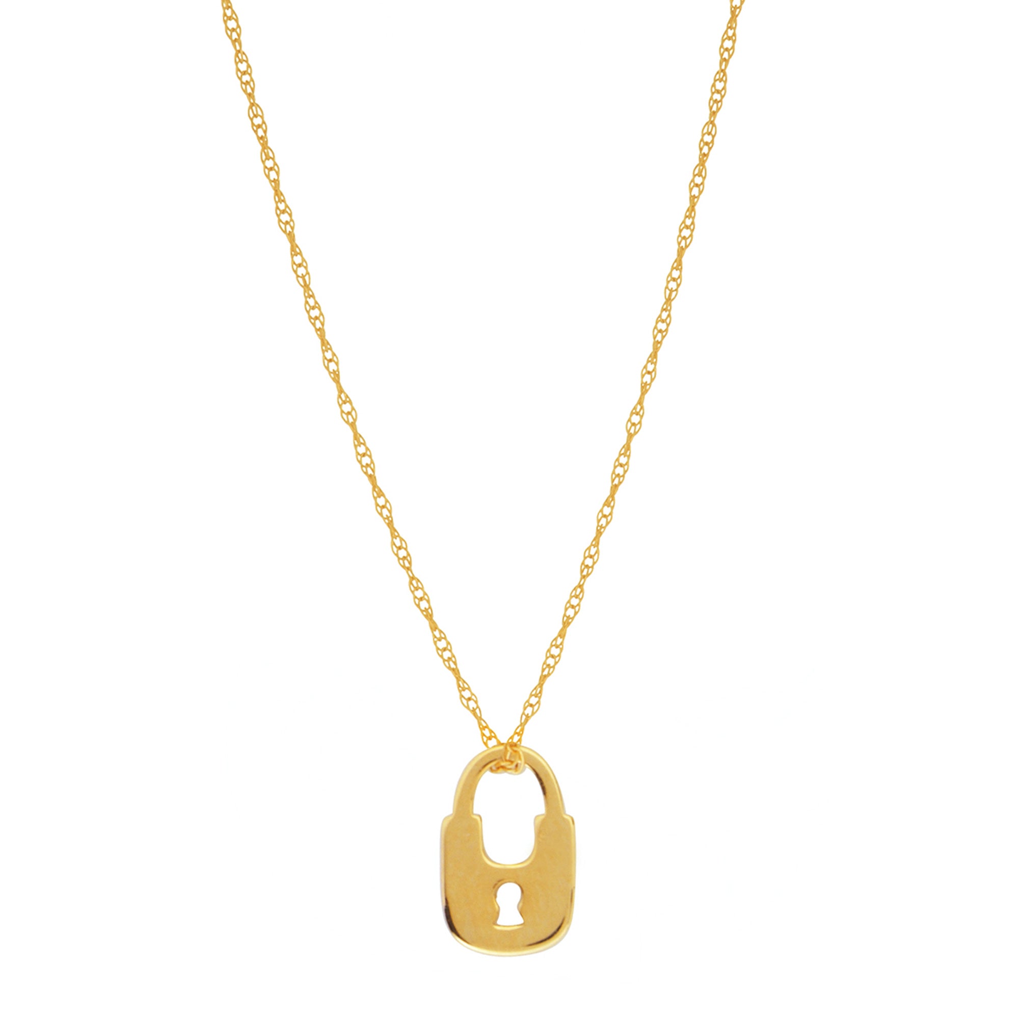 14K gul guld minilås vedhæng halskæde, 16" til 18" Justerbare fine designer smykker til mænd og kvinder
