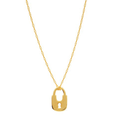 Collier pendentif mini serrure en or jaune 14 carats, bijoux de créateur fins réglables de 16 à 18 pouces pour hommes et femmes