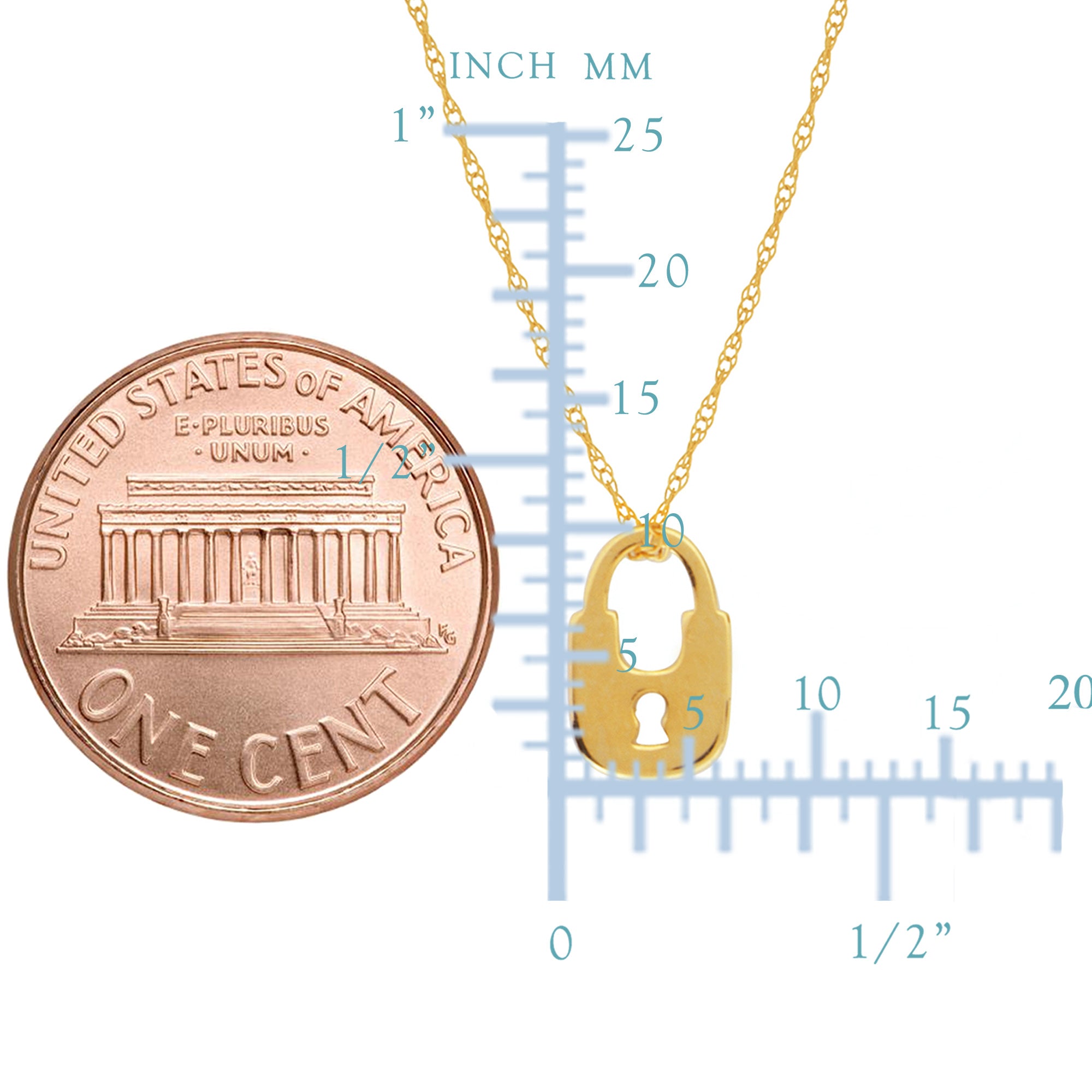 14K gult gull minilås anheng halskjede, 16" til 18" Justerbare fine designersmykker for menn og kvinner