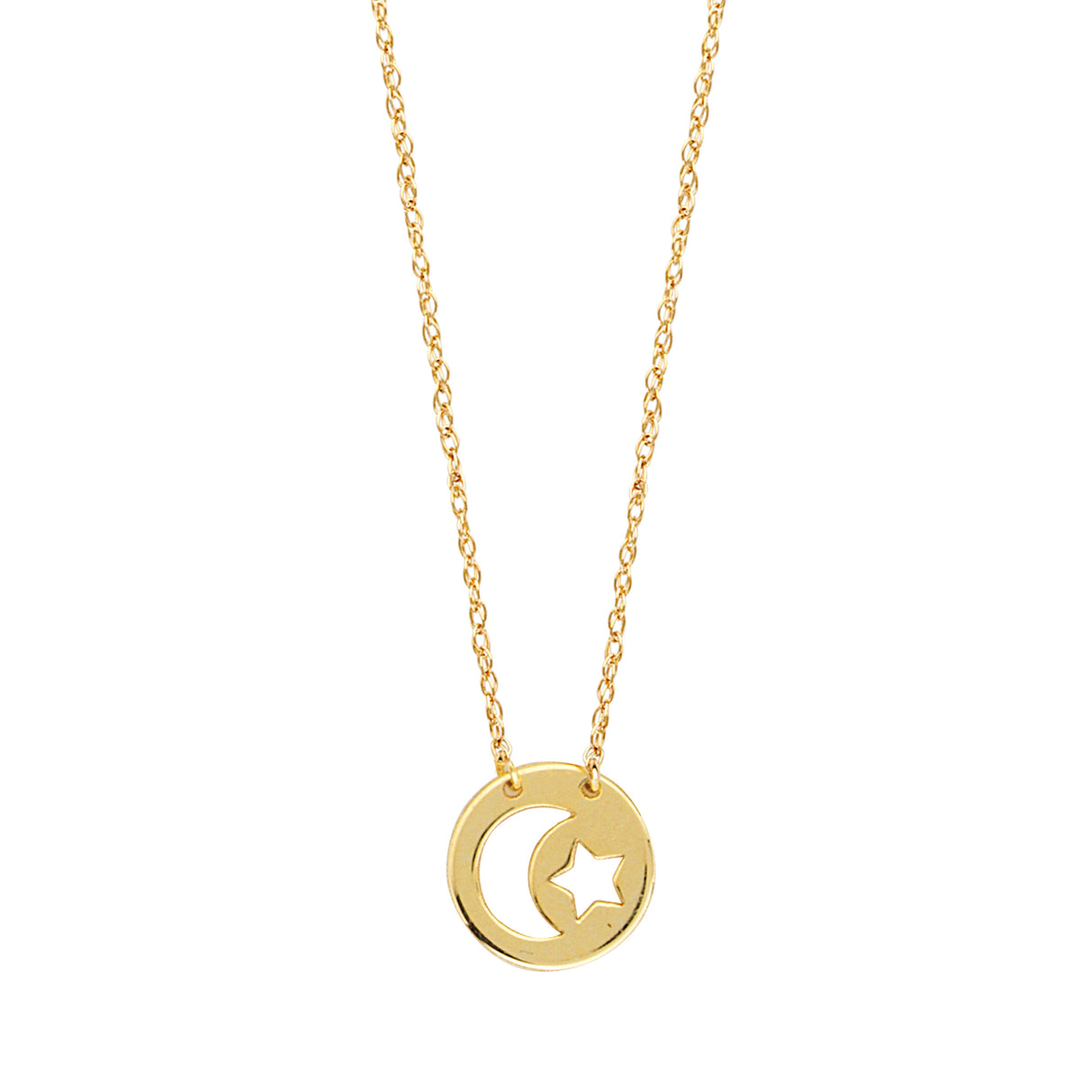 14K Yellow Gold Mini Moon And Star Pendant Necklace, 16 To 18 Inches Adjustable fine designer jewelry for men and women