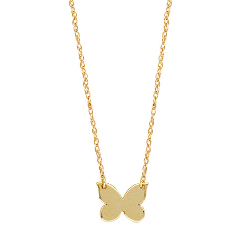 14K Yellow Gold Mini Butterfly Pendant Necklace, 16" To 18" Adjustable