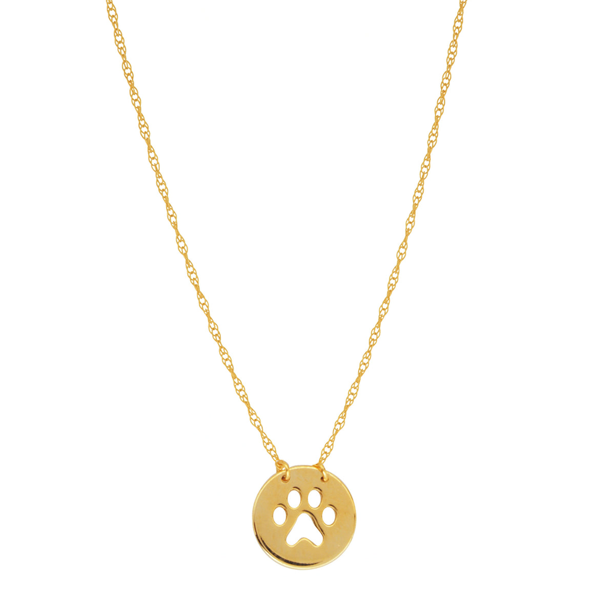 14K Yellow Gold Mini Paw Print Pendant Necklace, 16" To 18" Adjustable fine designer jewelry for men and women