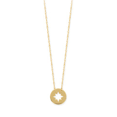 14K Yellow Gold Mini Northern Star Pendant Necklace, 16" To 18" Adjustable