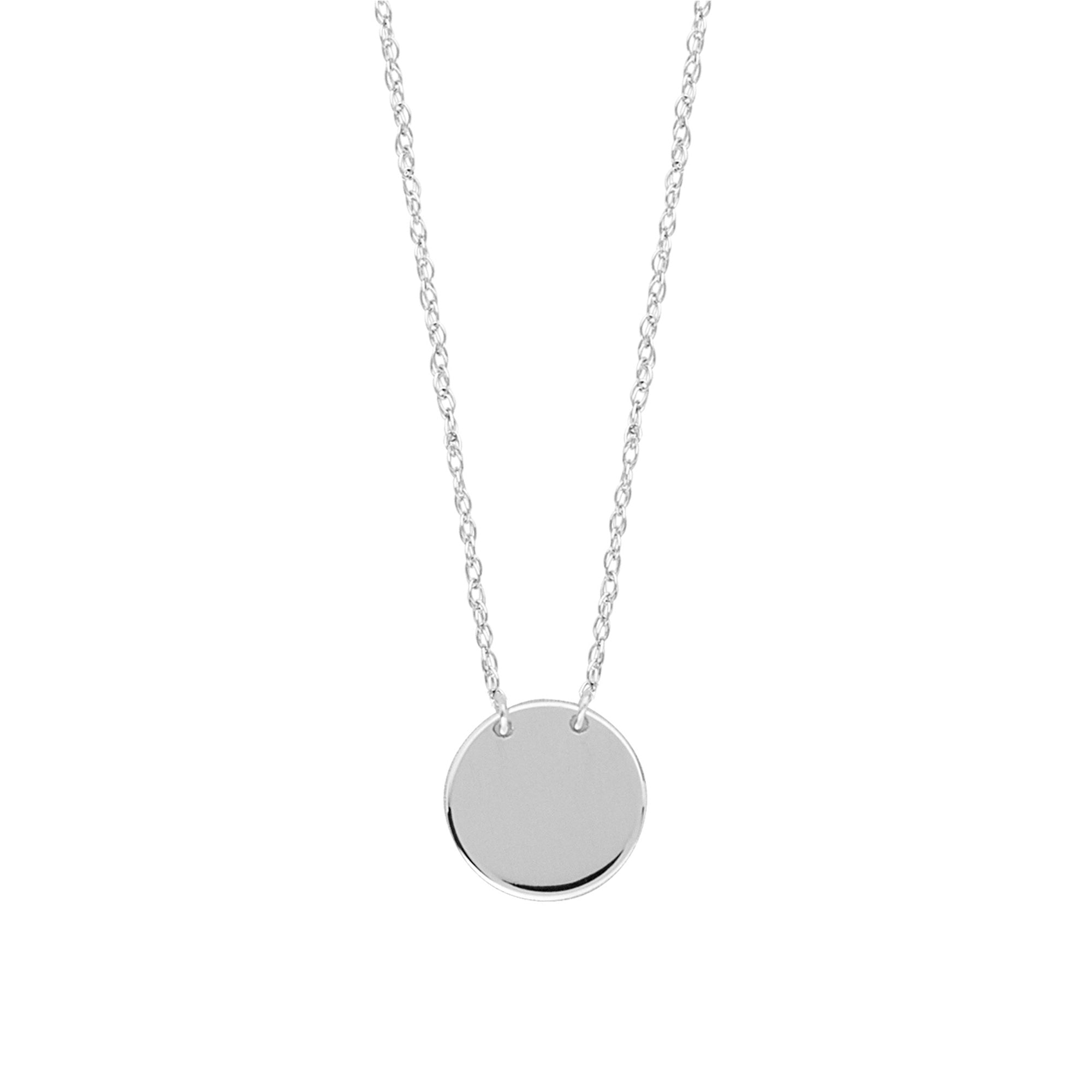 14K White Gold Mini Engravable Disk Pendant Necklace, 16" To 18" Adjustable fine designer jewelry for men and women