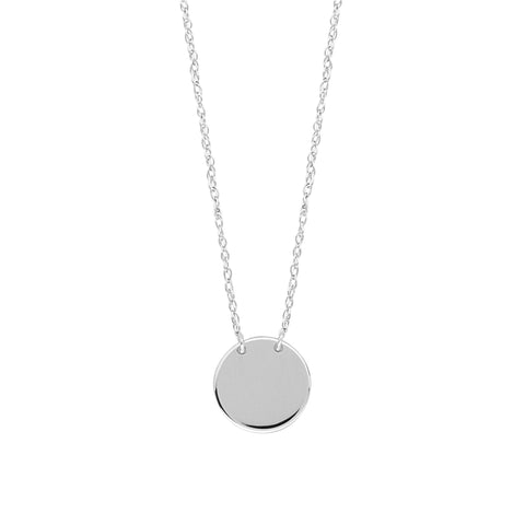 14K White Gold Mini Engravable Disk Pendant Necklace, 16" To 18" Adjustable