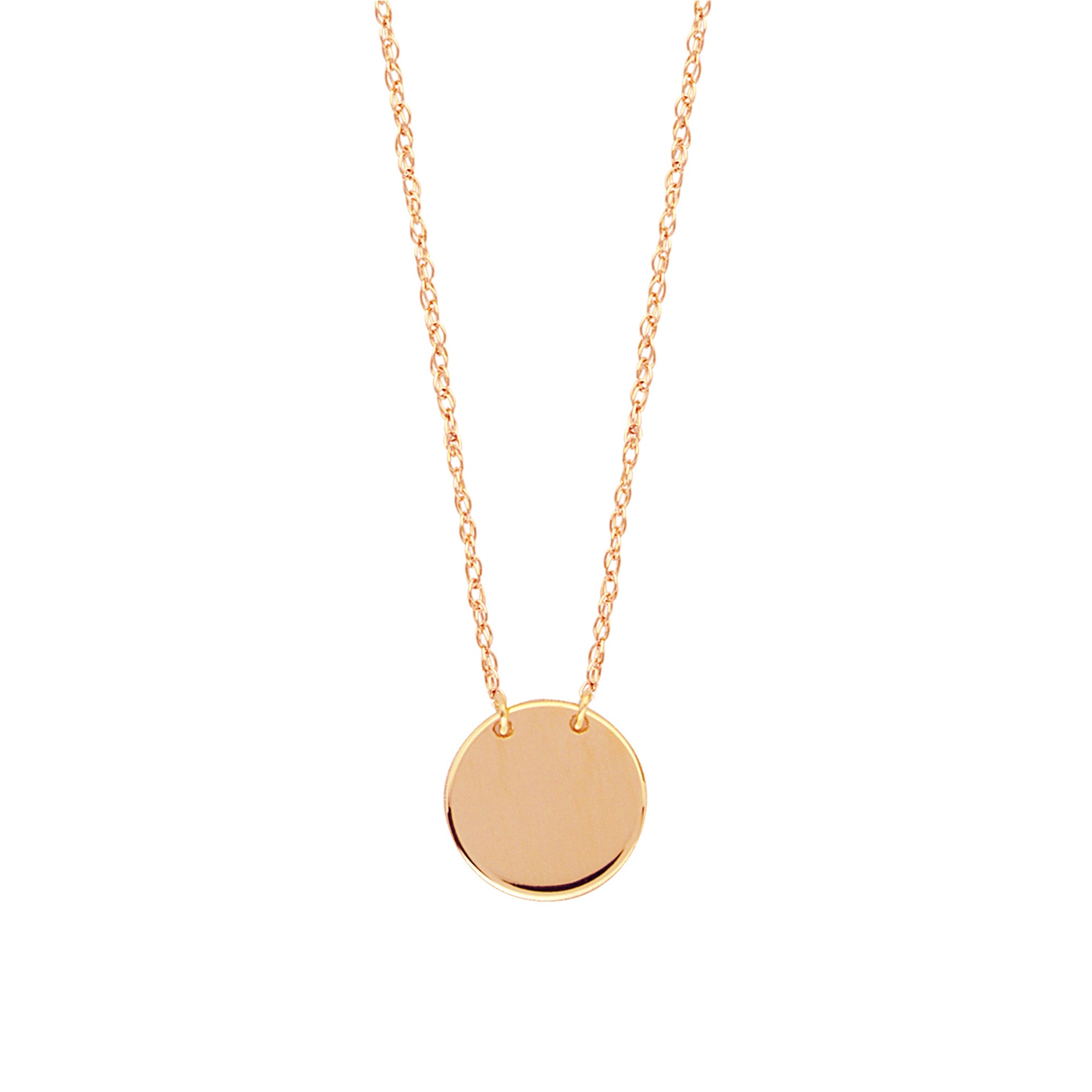 14K Rose Gold Mini Engravable Disk Pendant Necklace, 16" To 18" Adjustable fine designer jewelry for men and women