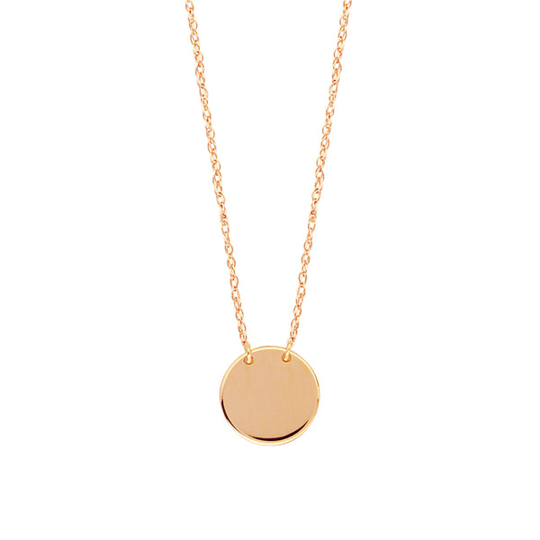14K Rose Gold Mini Engravable Disk Pendant Necklace, 16" To 18" Adjustable