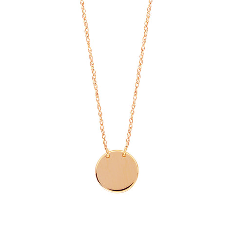 14K Rose Gold Mini Engravable Disk Pendant Necklace, 16" To 18" Adjustable
