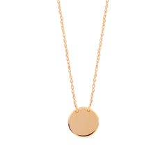 14K Rose Gold Mini Engravable Disk Pendant Necklace, 16" To 18" Adjustable fine designer jewelry for men and women