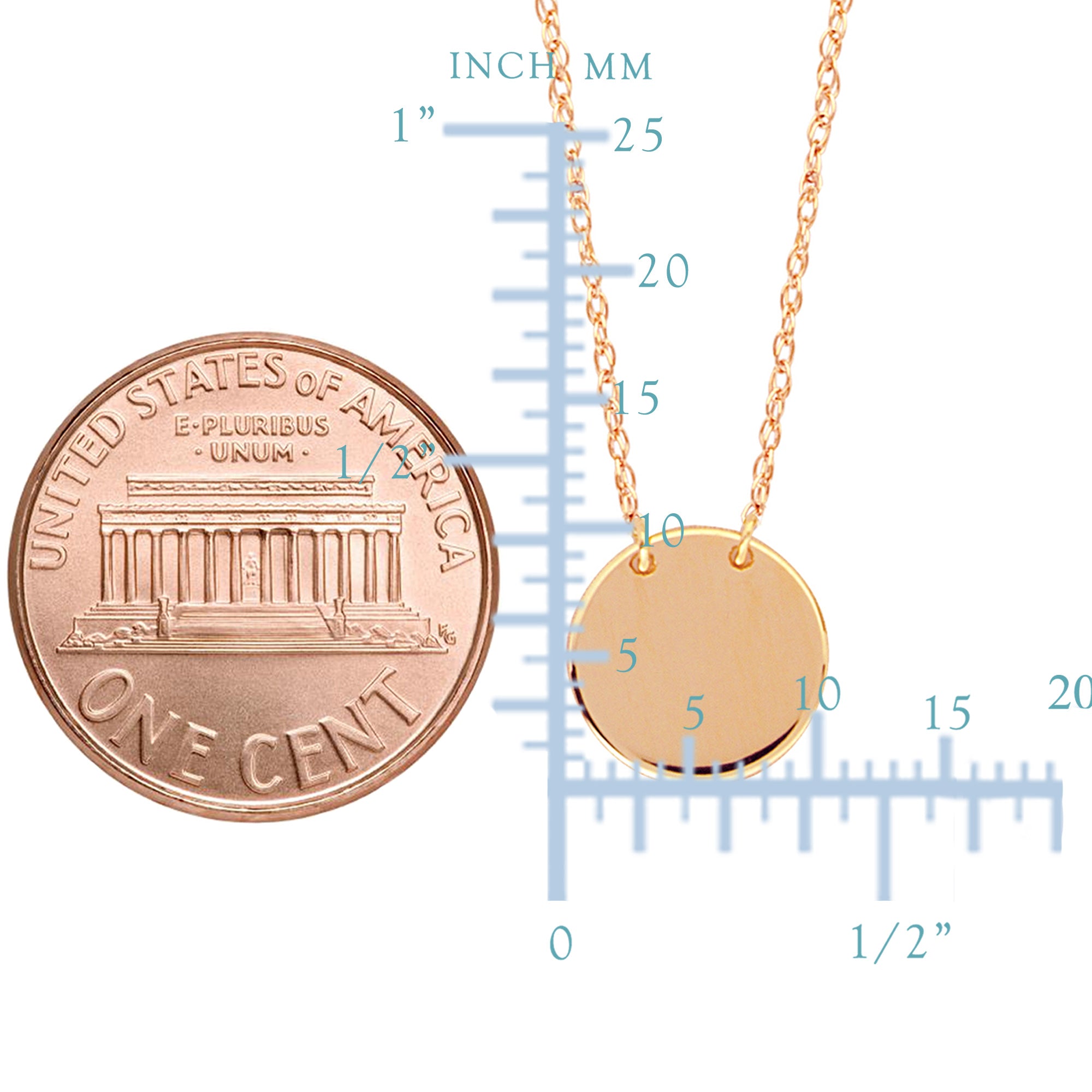 14K Rose Gold Mini Engravable Disk Pendant Necklace, 16" To 18" Adjustable fine designer jewelry for men and women