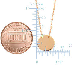 14K Rose Gold Mini Engravable Disk Pendant Necklace, 16" To 18" Adjustable fine designer jewelry for men and women