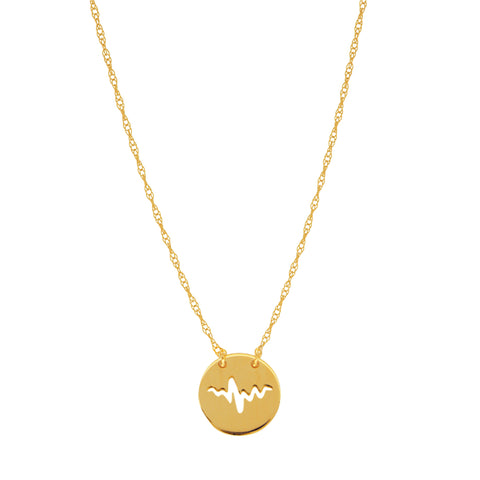 14K Yellow Gold Mini Heartbeat Pendant Necklace, 16" To 18" Adjustable