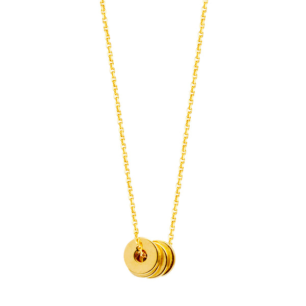 14K Yellow Gold 4 Mini Open Disc Pendants Necklace, 16" To 18" Adjustable