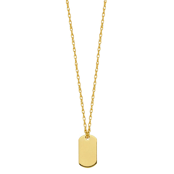 14K Yellow Gold Engravable Dog Tag Pendant Necklace, 16" To 18" Adjustable