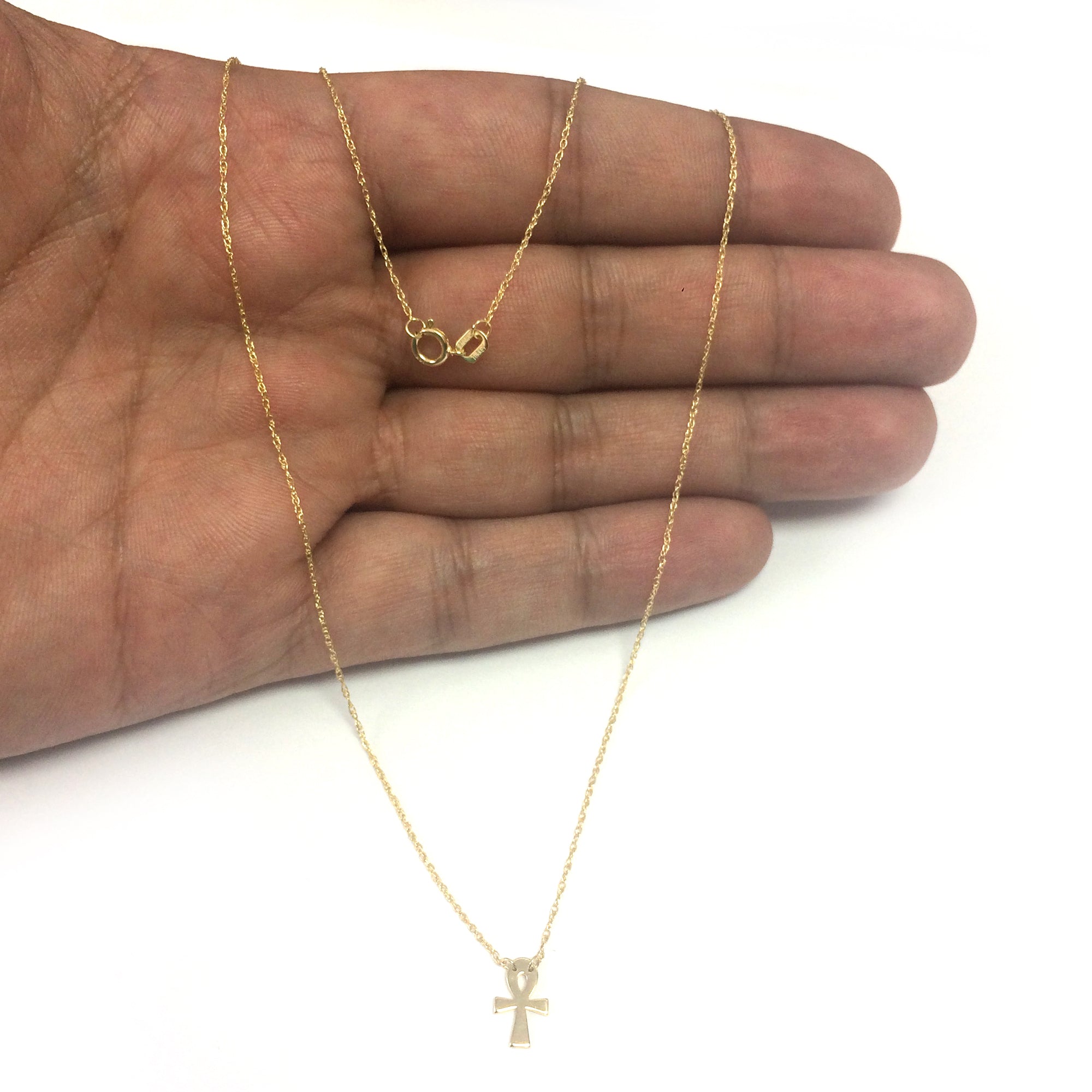 14K gult gull Mini Ankh Cross Pendant Halskjede, 16" til 18" Justerbare fine designersmykker for menn og kvinner