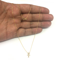 Collier pendentif mini croix Ankh en or jaune 14 carats, bijoux de créateur fins réglables de 16 à 18 pouces pour hommes et femmes