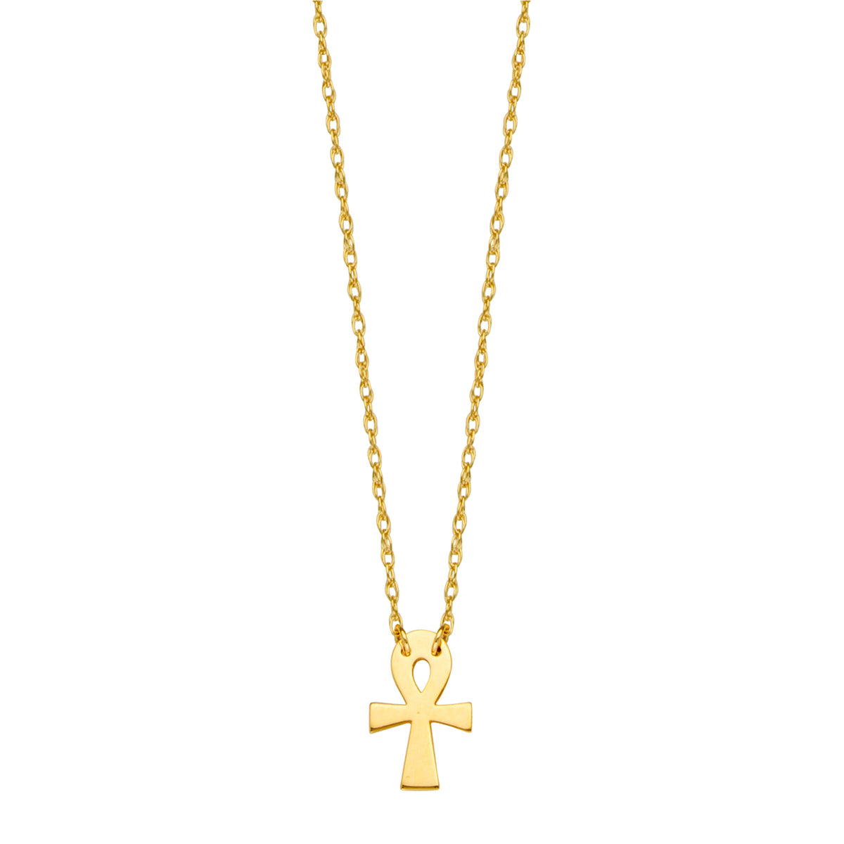 Collar con colgante de cruz Ankh en oro amarillo de 14 quilates, joyería de diseño fina ajustable de 16 a 18 pulgadas para hombres y mujeres