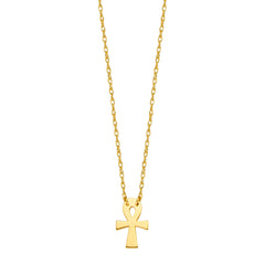 14K gult gull Mini Ankh Cross Pendant Halskjede, 16" til 18" Justerbare fine designersmykker for menn og kvinner