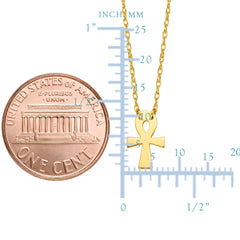 Collier pendentif mini croix Ankh en or jaune 14 carats, bijoux de créateur fins réglables de 16 à 18 pouces pour hommes et femmes