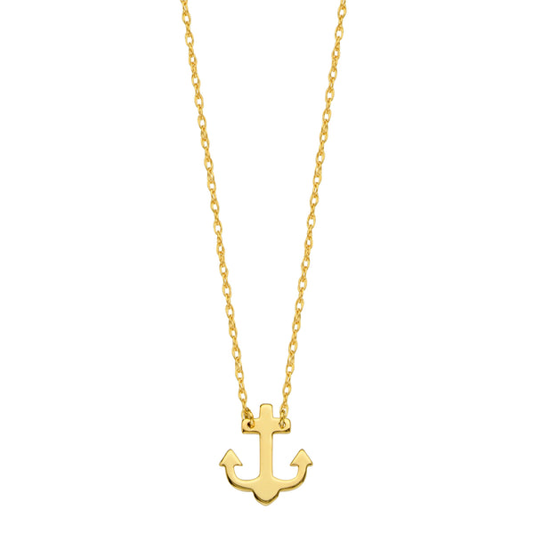 14K Yellow Gold Mini Anchor Pendant Necklace, 16" To 18" Adjustable