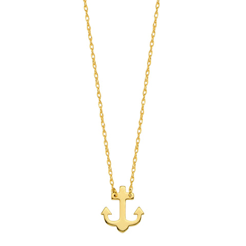 14K Yellow Gold Mini Anchor Pendant Necklace, 16" To 18" Adjustable