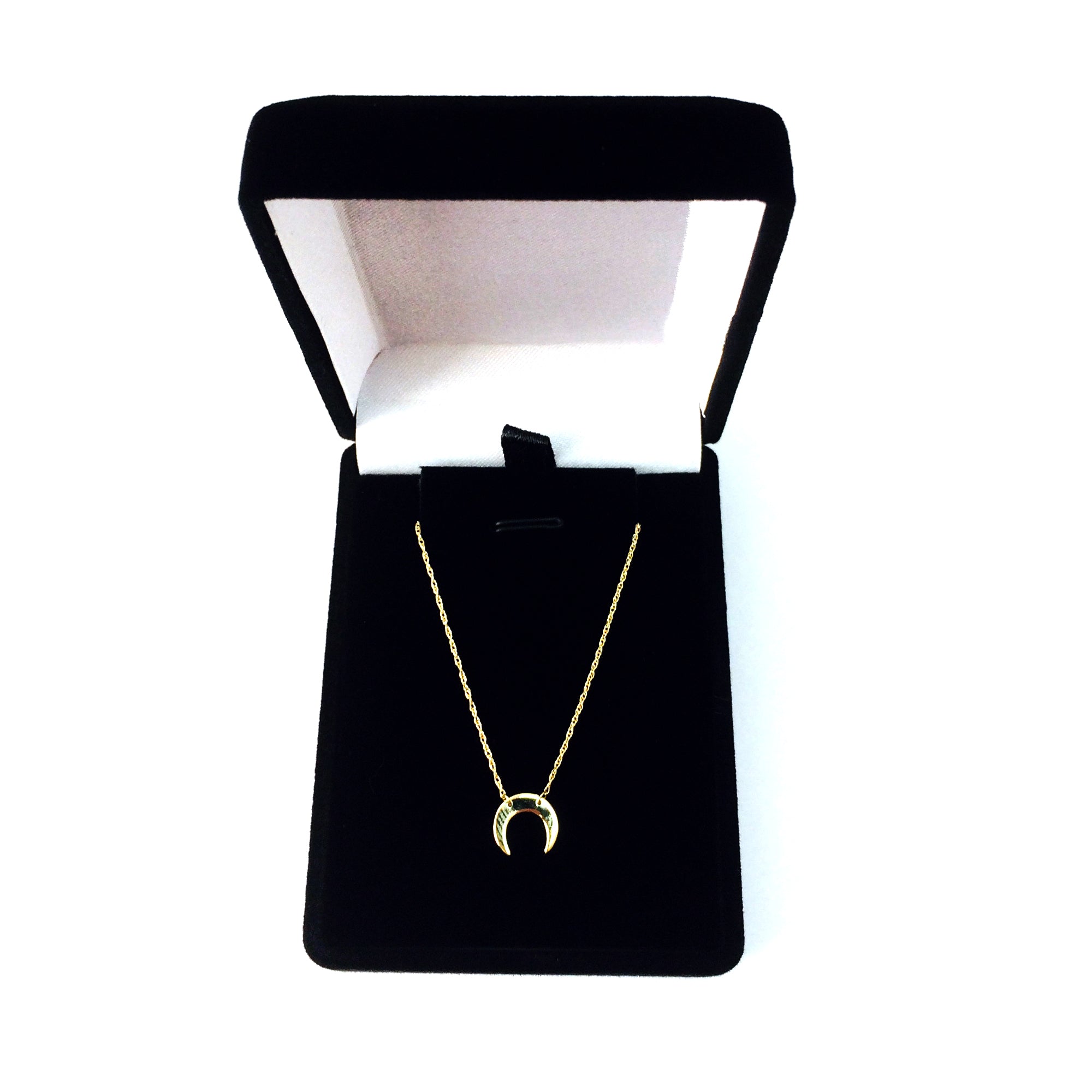 14K Yellow Gold Mini Crescent Moon Pendant Necklace, 16" To 18" Adjustable