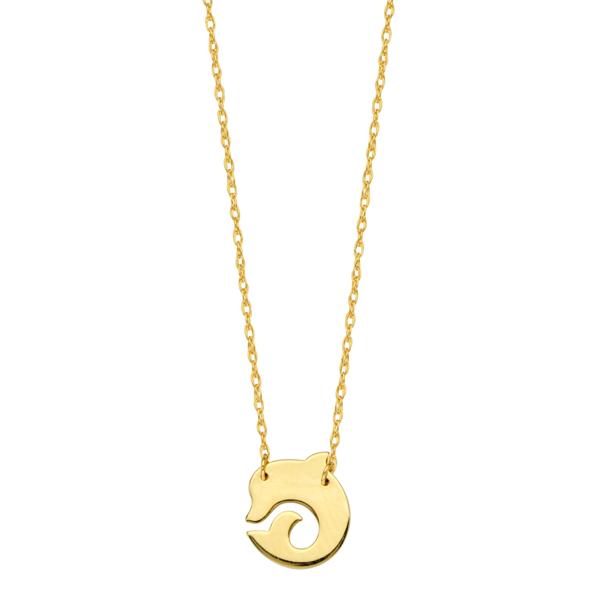 14K Yellow Gold Mini Dolphin Pendant Necklace, 16" To 18" Adjustable
