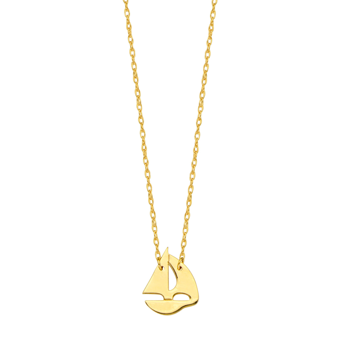 14K Yellow Gold Mini Sailing Boat Pendant Necklace, 16" To 18" Adjustable