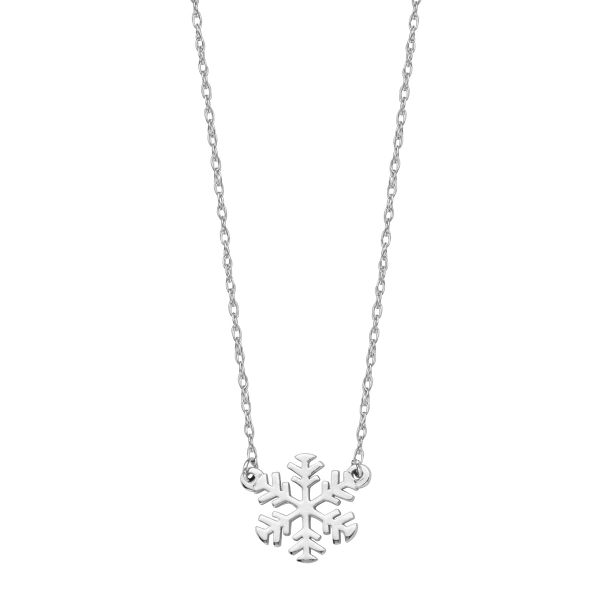 14K White Gold Mini Snowflake Pendant Necklace, 16" To 18" Adjustable