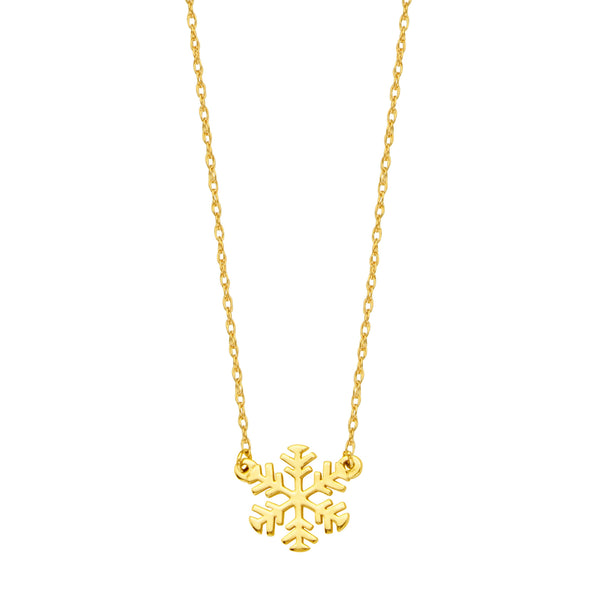 14K Yellow Gold Mini Snowflake Pendant Necklace, 16" To 18" Adjustable