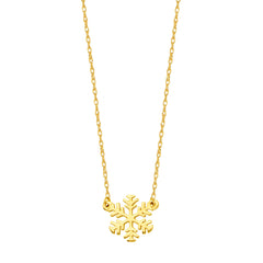 14K Yellow Gold Mini Snowflake Pendant Necklace, 16" To 18" Adjustable