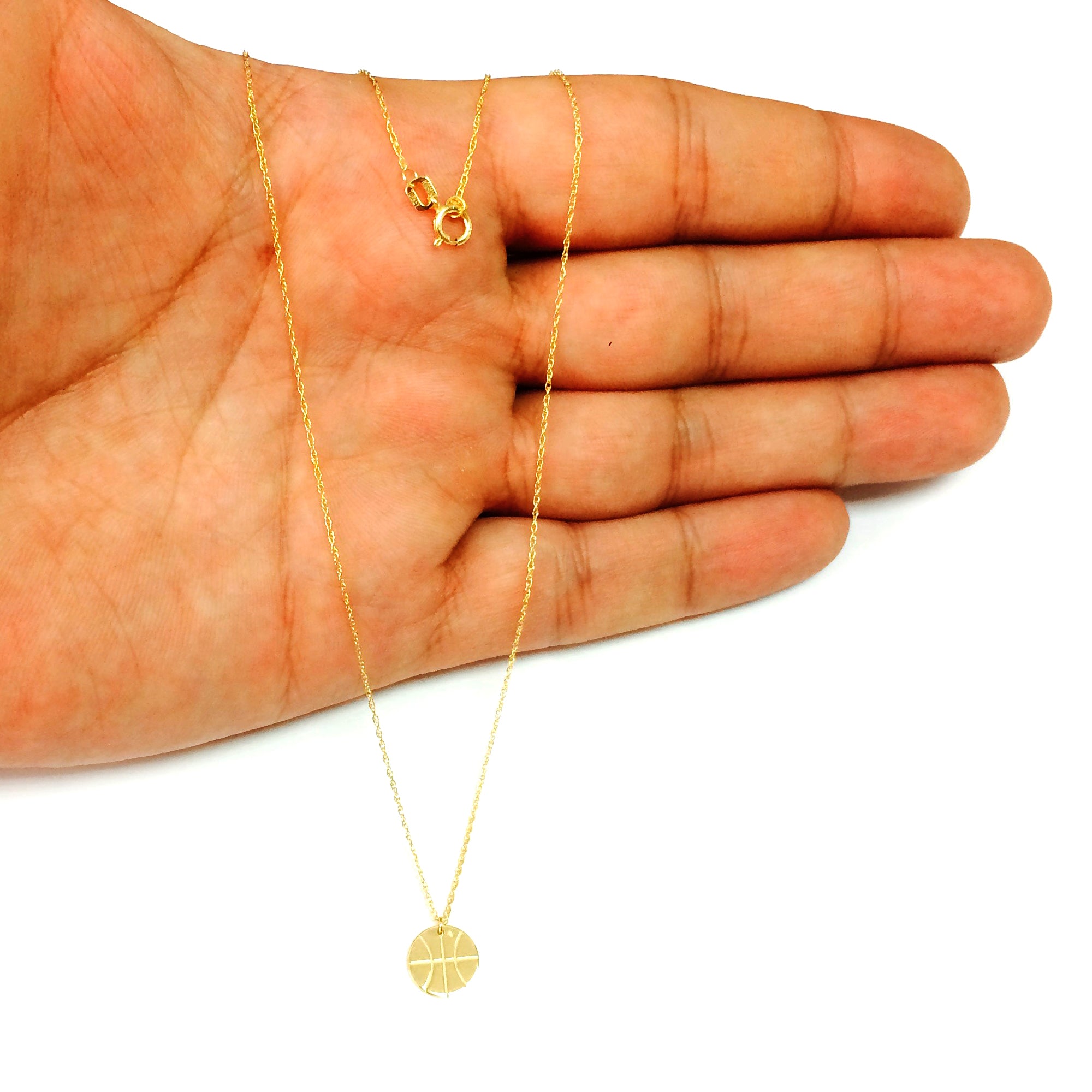14K Yellow Gold Mini Basketball Pendant Necklace, 16" To 18" Adjustable