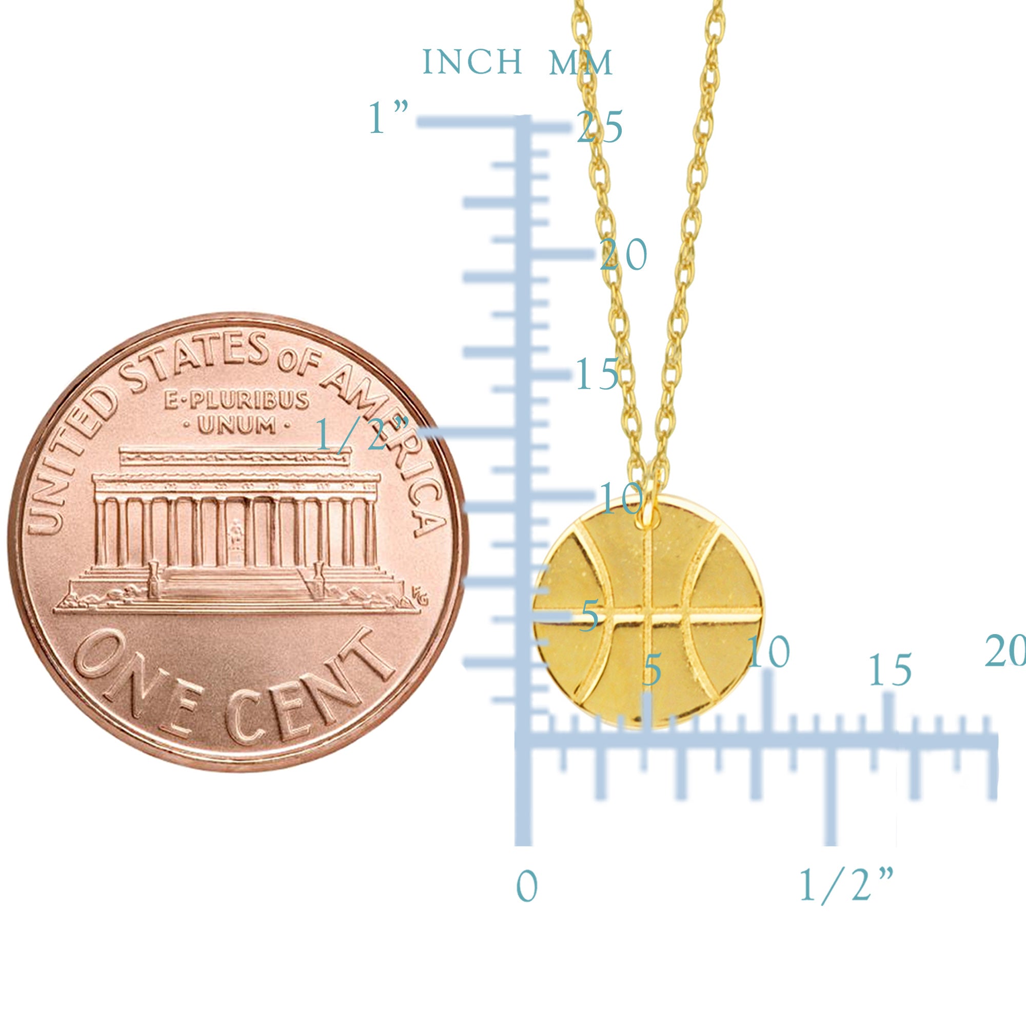 14K Yellow Gold Mini Basketball Pendant Necklace, 16" To 18" Adjustable