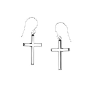 14K White Gold Shiny Cross Drop Earrings