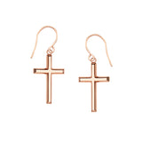 14K Rose Gold Shiny Cross Drop Earrings