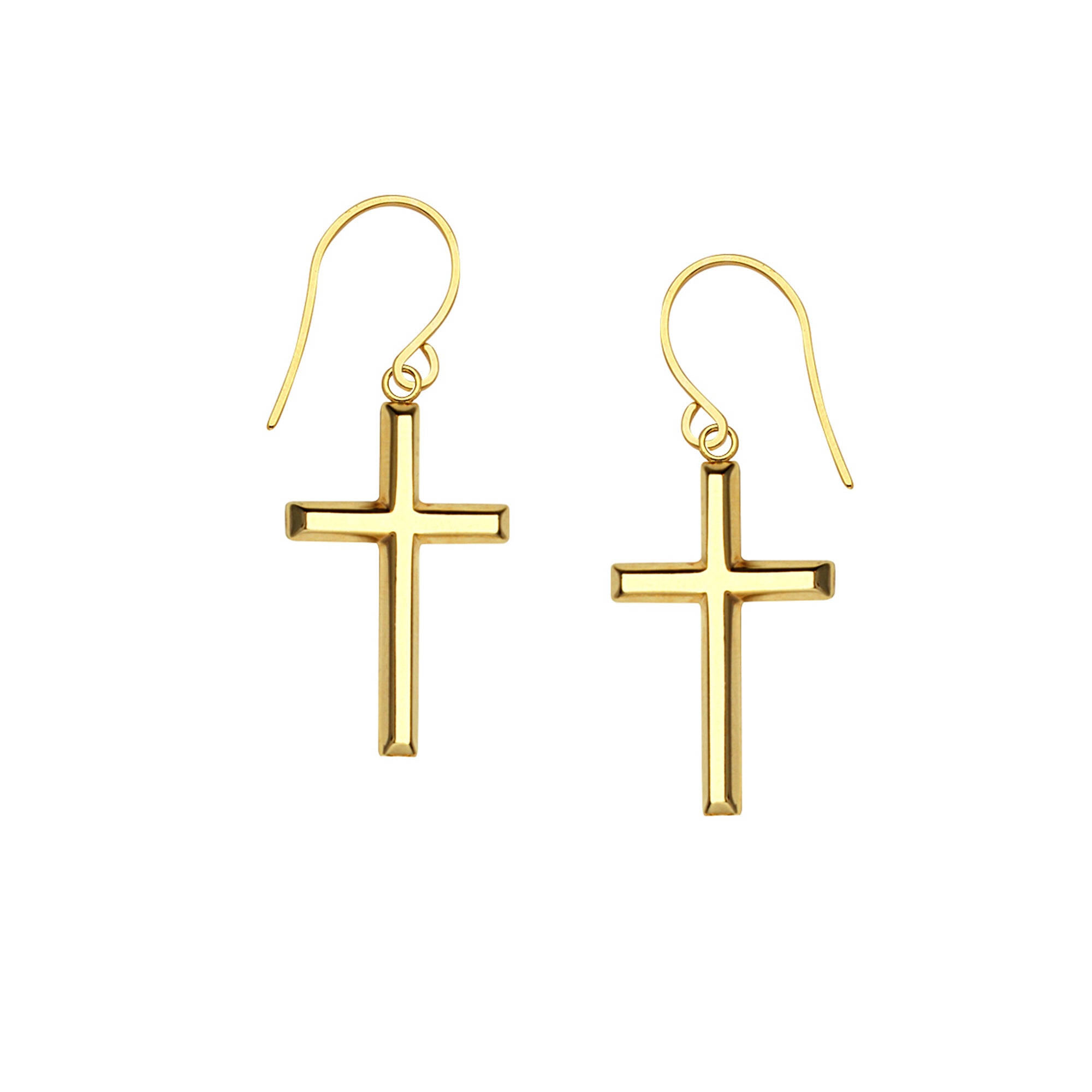 14K Yellow Gold Shiny Cross Drop Earrings fine designer jewelry for men and women