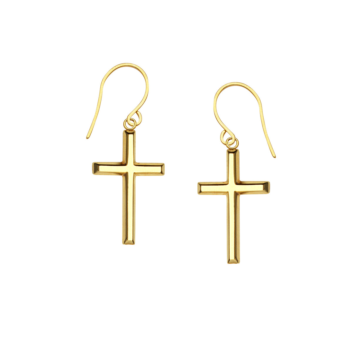 Boucles d'oreilles pendantes en or jaune 14 carats avec croix brillante, bijoux de créateur raffinés pour hommes et femmes