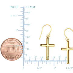 14K Yellow Gold Shiny Cross Drop Earrings fine designer jewelry for men and women