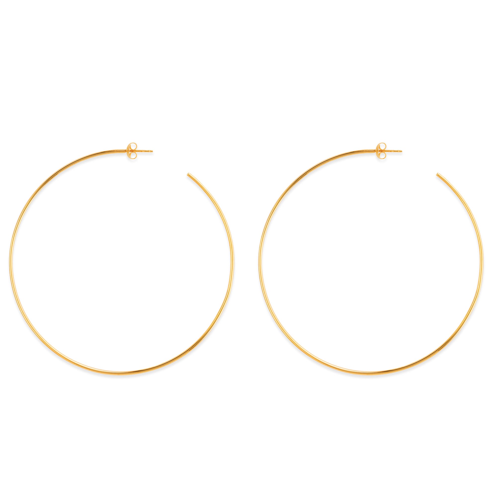 14k guld runda örhängen med stora ringar, diameter 40 mm fina designersmycken för män och kvinnor