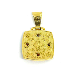 Pendentif carré byzantin en argent sterling 18 carats avec superposition d'or, bijoux de créateurs fins pour hommes et femmes