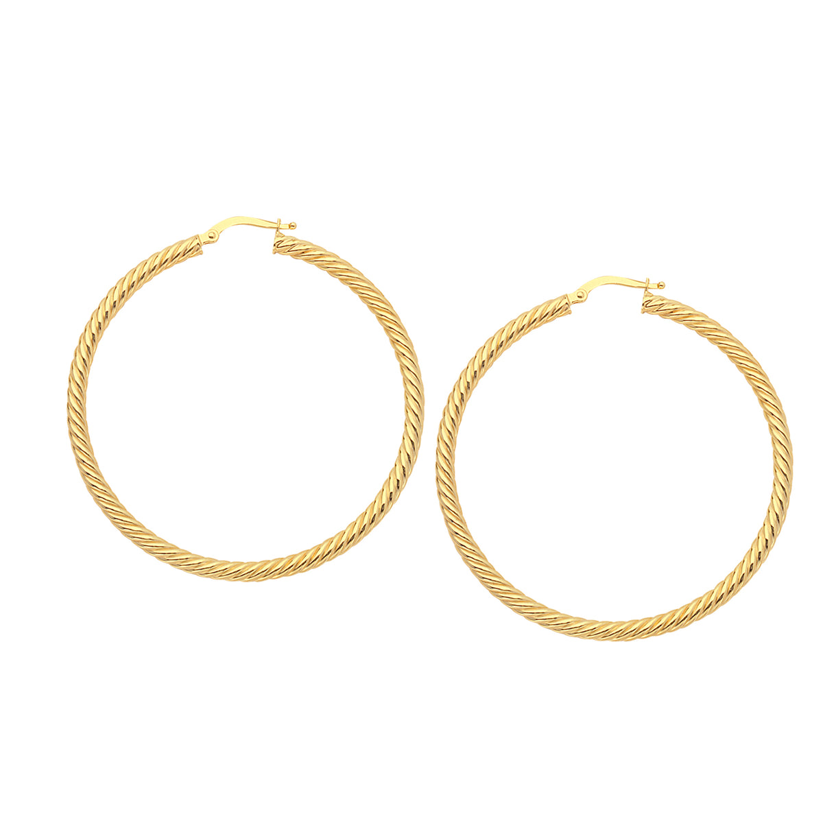 Boucles d'oreilles créoles rondes torsadées en or 14 carats, diamètre 50 mm, bijoux de créateur raffinés pour hommes et femmes